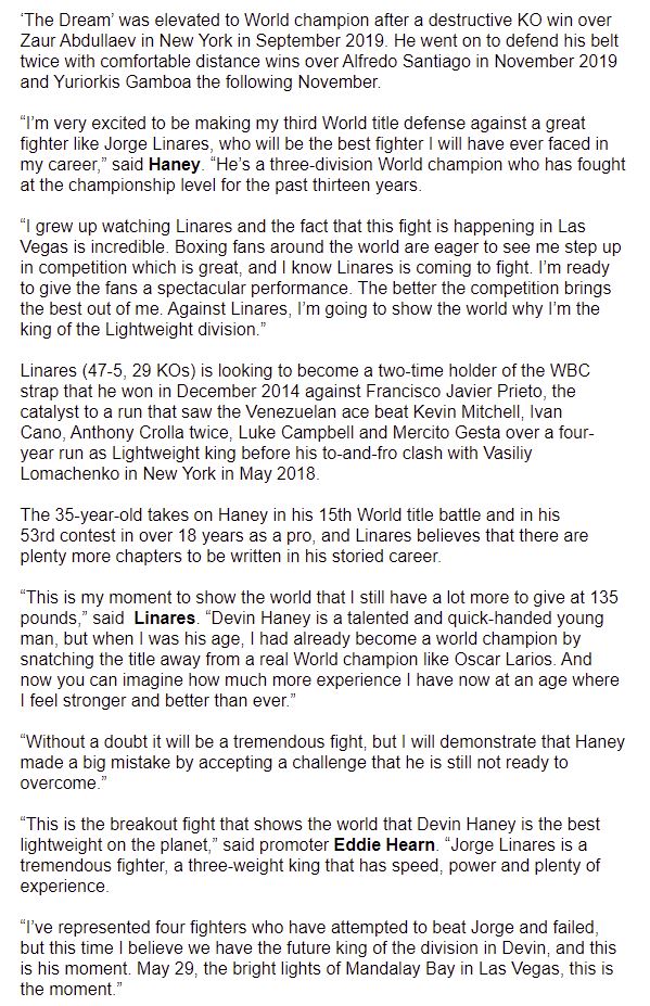 Picture for WBC World Lightweight Devin "The Dream" Haney Defends Title Against Jorge Linares